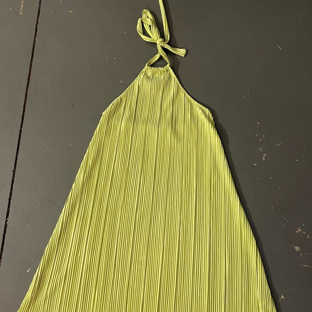 Lime Green Halter Pleated Dress